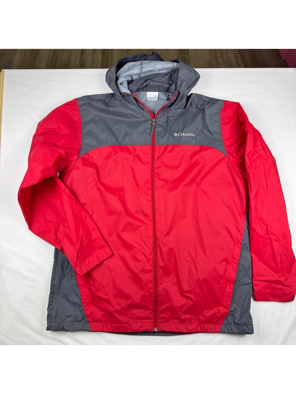 Columbia Lightweight Hooded Windbreaker Jacket Red Mens LT Tall Waterproof